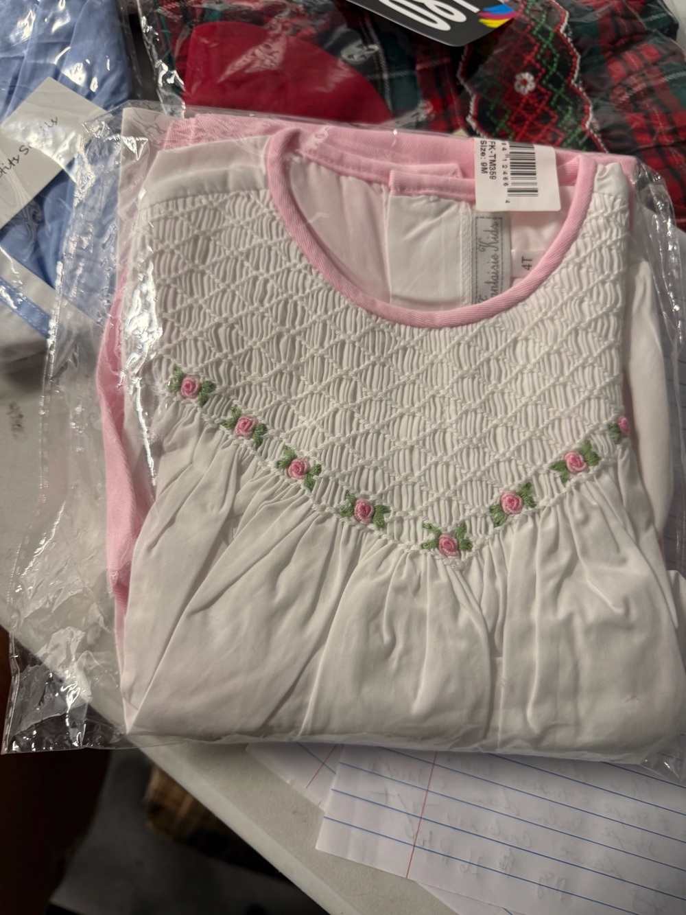 Smocked white corduroy top with pink leggings new with tags size 9 months